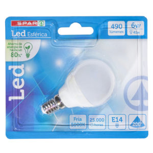 BOMBILLA LED SPAR ESFÉRICA FRÍA 6W E14