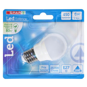 BOMBILLA LED SPAR ESFÉRICA FRÍA 6W E27