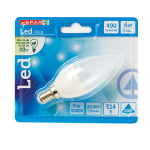 BOMBILLA LED SPAR VELA FRÍA 6W E14
