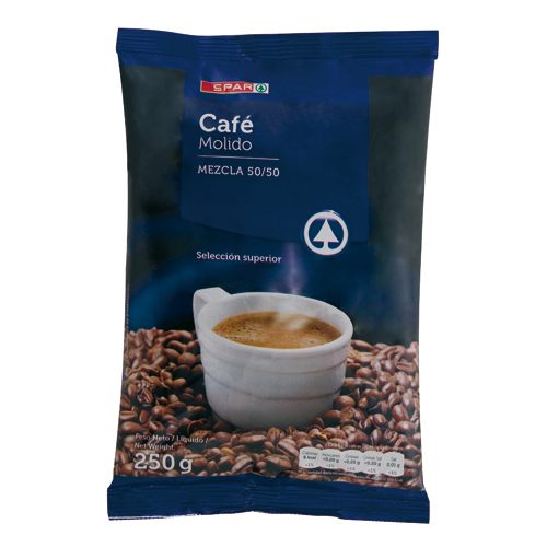 CAFÉ MOLIDO MEZCLA 50/50 SPAR ALMOHADILLA 250 GRS. -VENTA EN CANARIAS