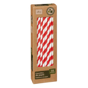 CANUTILLOS RECTOS DE PAPEL BIODEGRADABLES BLANCO/ROJO 50 UND.