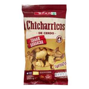 CORTEZAS DE CERDO (CHICHARRICOS) SABOR BARBACOA SPAR 100 GRS.