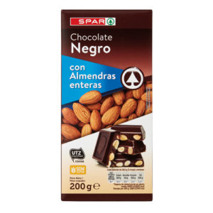 CHOCOLATE NEGRO CON ALMENDRAS ENTERAS SPAR 200 GRS.