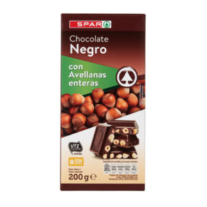 CHOCOLATE NEGRO CON AVELLANAS ENTERAS SPAR 200 GRS.