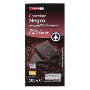 CHOCOLATE NEGRO 72% CON PEPITAS DE CACAO SPAR 100 GRS.
