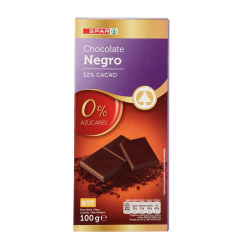 CHOCOLATE NEGRO SIN AZÚCAR SPAR 100 GRS.