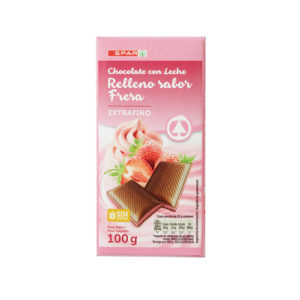 CHOCOLATE CON LECHE RELLENO SABOR FRESA SPAR 100 GRS.