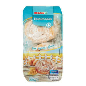 ENSAIMADAS CON AZÚCAR GLASS SPAR ENVASE INDIVIDUAL 6 UND. 220 GRS.