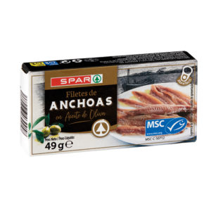 FILETES DE ANCHOAS SPAR EN ACEITE DE OLIVA LATA 49 GRS. P.N.