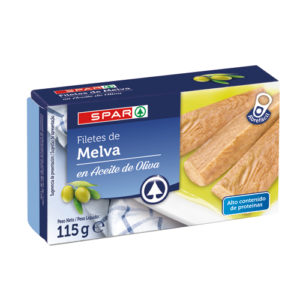 FILETES DE MELVA EN ACEITE DE OLIVA SPAR 115 GRS. P.N.