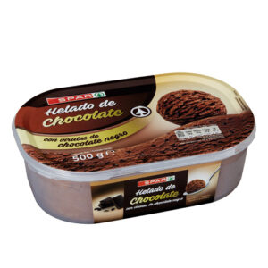 HELADO DE CHOCOLATE CON VIRUTAS DE CHOCOLATE NEGRO SPAR TARRINA 500 GRS.