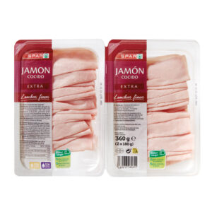 JAMÓN COCIDO EXTRA SPAR  LONCHAS FINAS FORMATO BIPACK 2x180 GRS.