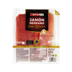 JAMÓN SERRANO GRAN RESERVA SPAR +15 MESES DE CURACIÓN 210 GRS.
