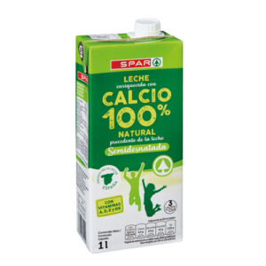 LECHE SEMIDESNATADA CALCIO 100% SPAR BRIK 1 L. TAPÓN REDONDO