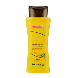 LECHE SOLAR ALOE VERA CANARIO SPAR SENSATIONS FP20 250 ML.