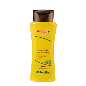 LECHE SOLAR ALOE VERA CANARIO SPAR SENSATIONS FP30 250 ML.