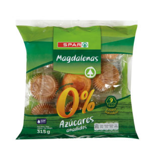 MAGDALENAS 0% AZÚCARES AÑADIDOS SPAR ENVOLTORIO INDIVIDUAL 315 GRS.