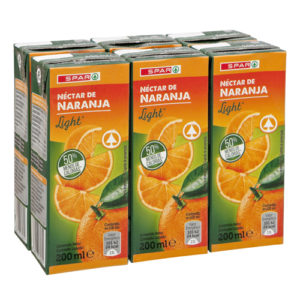 NÉCTAR DE NARANJA LIGHT CON LA MITAD DE CALORÍAS SPAR 200 ML. PACK-6