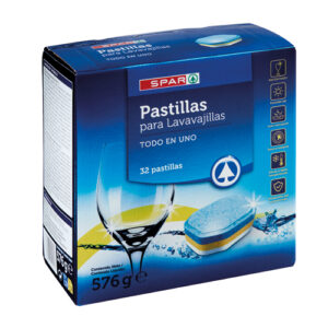 DETERGENTE LAVAVAJILLAS TODO EN UNO SPAR 576 GRS. 32 PASTILLAS