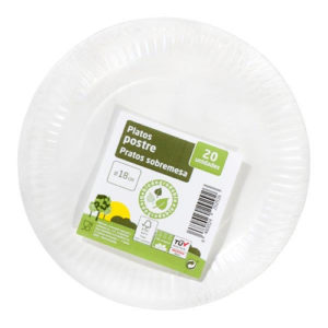 PLATO POSTRE DE CARTÓN BIODEGRADABLE 18 CM. 20 UND.