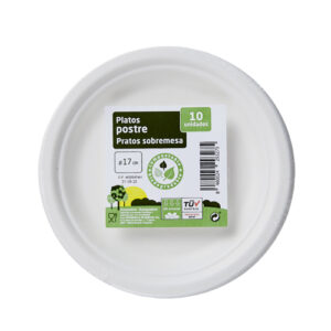 PLATO POSTRE COMPOSTABLE Y BIODEGRADABLE 17 CM. 10 UND.