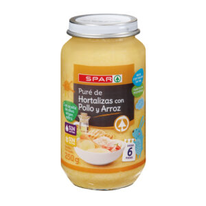 PURÉ DE HORTALIZAS CON POLLO Y ARROZ SPAR TARRO DE CRISTAL 250 GRS.