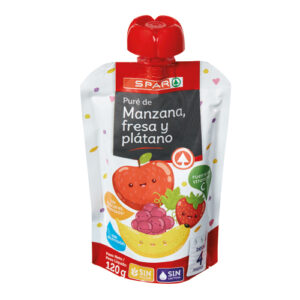 PURÉ DE FRUTAS MANZANA + FRESA + PLÁTANO SPAR DOYPACK 120 GRS.