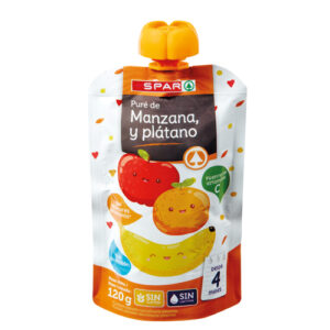 PURÉ DE FRUTAS MANZANA + PLÁTANO SPAR DOYPACK 120 GRS.