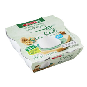 QUESO FRESCO TIPO BURGOS SIN SAL SPAR TARRINA 4X62,5 G.
