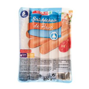 SALCHICHAS DE PAVO SPAR 5 UND. 200 GRS.