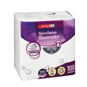 SERVILLETAS DECORADAS SPAR 2 CAPAS 33x33CM. 100 UND.