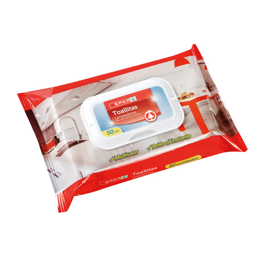 TOALLITAS LIMPIADORAS MULTIUSOS CON TAPA SPAR 50 UND.