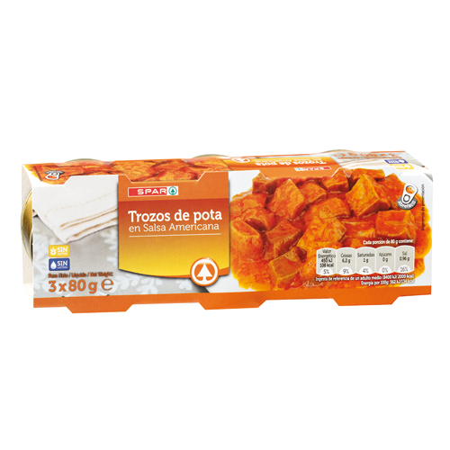 TROZOS DE POTA EN SALSA AMERICANA SPAR RO-85 PACK-3 P.N.