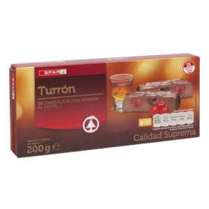 TURRÓN DE CHOCOLATE CON GUINDAS AL LICOR SPAR 200 GRS.