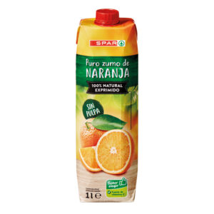 PURO ZUMO 100% DE NARANJA EXPRIMIDO SPAR SIN PULPA 1 L.